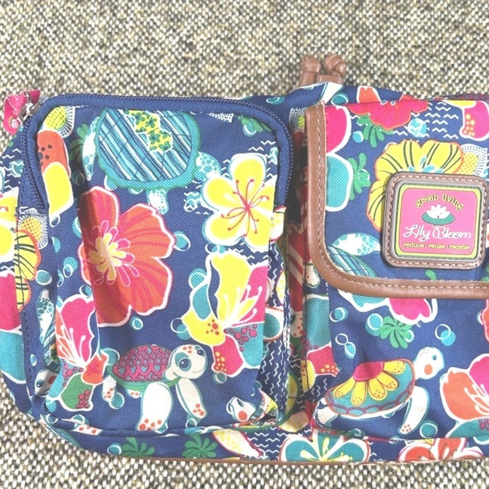 Lily Bloom Green Living Tropical Turtle Floral Backpack Navy Blue Recycled Bag